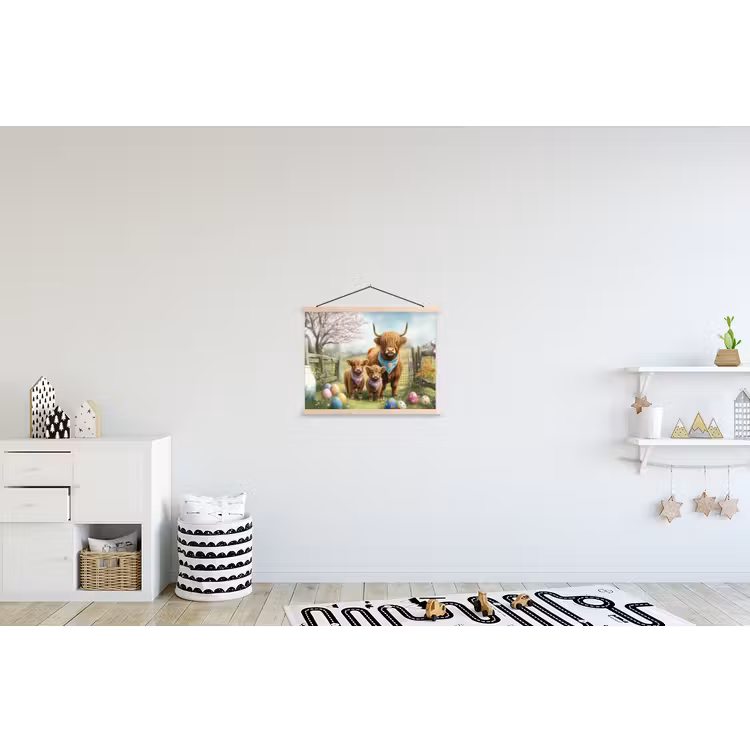 Schotsehooglanders - Paaseieren - Lente textielposter latten blank klein -kinderkamer