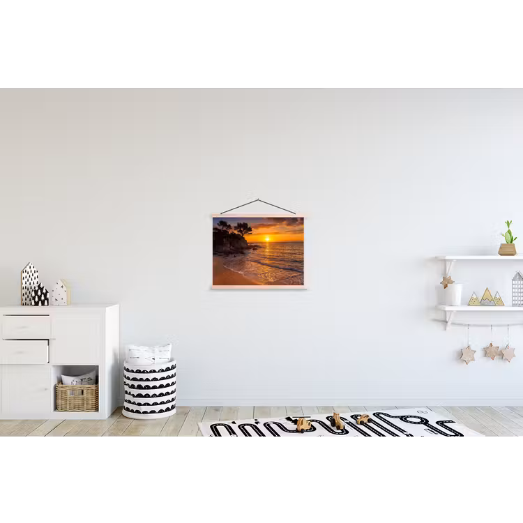 Zee - Kust - Zonsondergang - Natuur - Oranje textielposter latten blank klein -kinderkamer