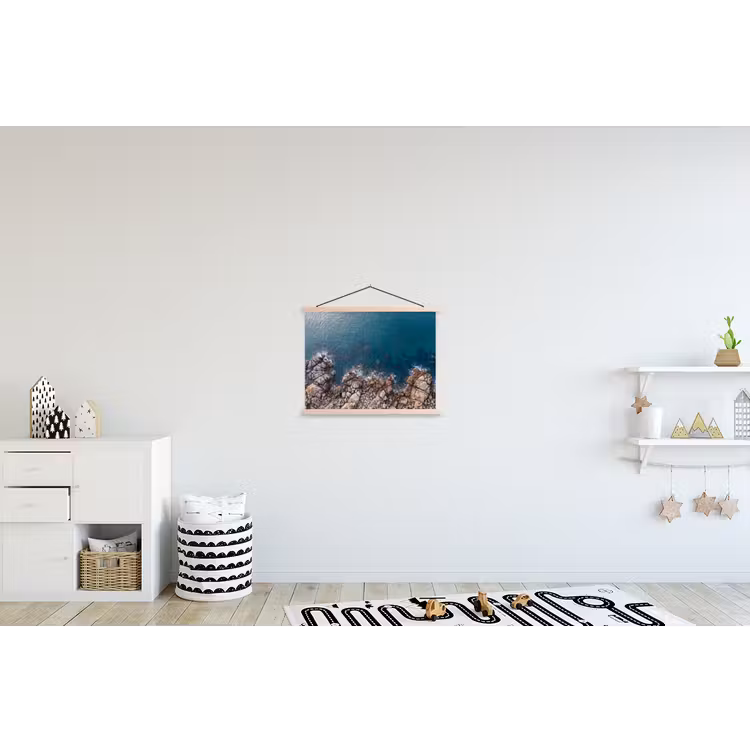 Zee - Kustlijn - Natuur - Abstract - Blauw textielposter latten blank klein -kinderkamer
