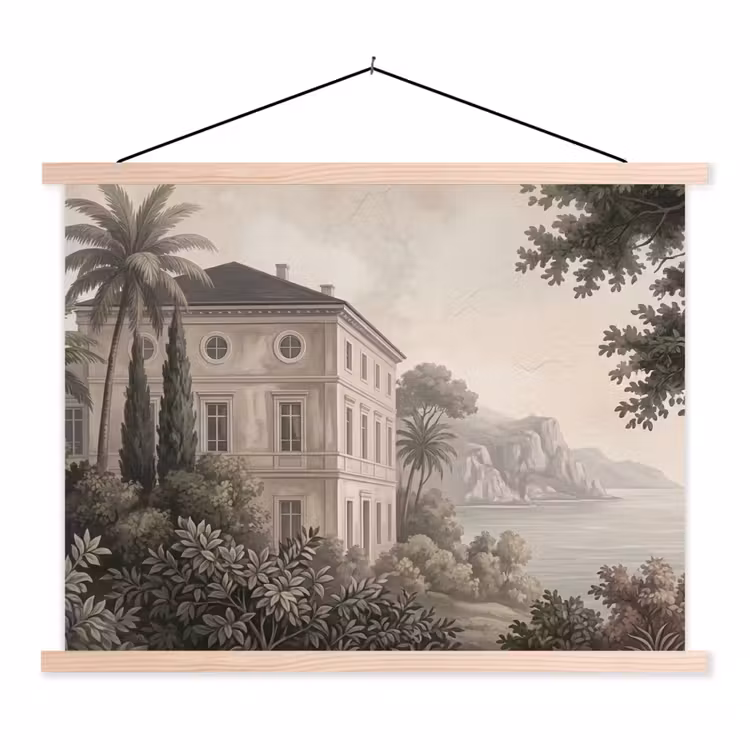 Zee - Villa - Beige textielposter latten blank klein -3d