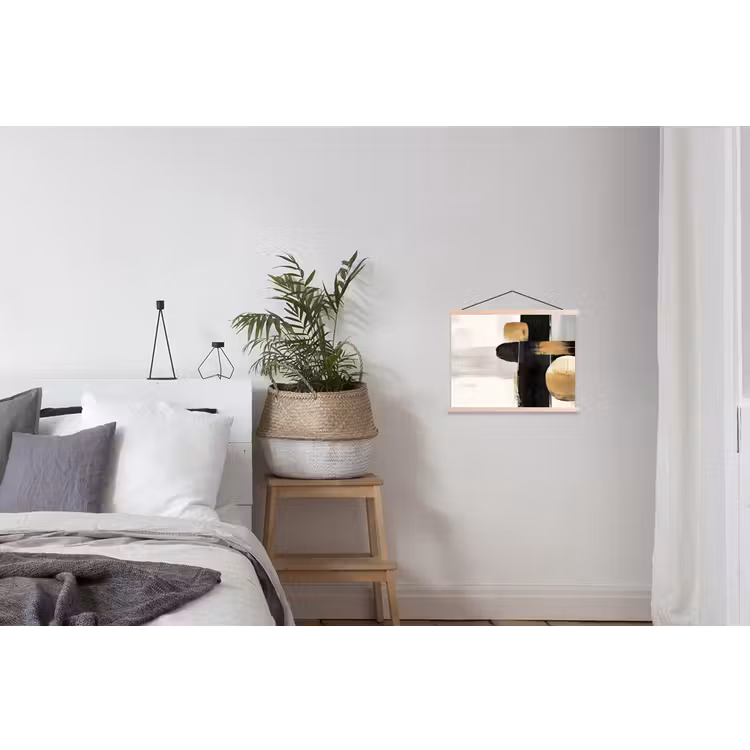 Vormen - Penseelstreken - Abstract - Goud textielposter latten blank klein -woonkamer