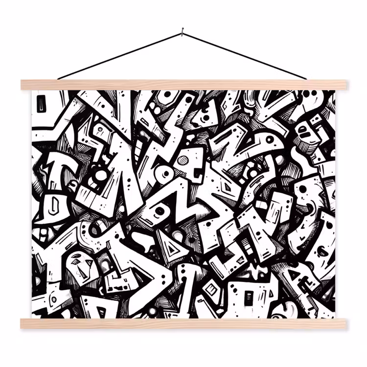 Vormen - Letters - Graffiti - Zwart textielposter latten blank klein -3d