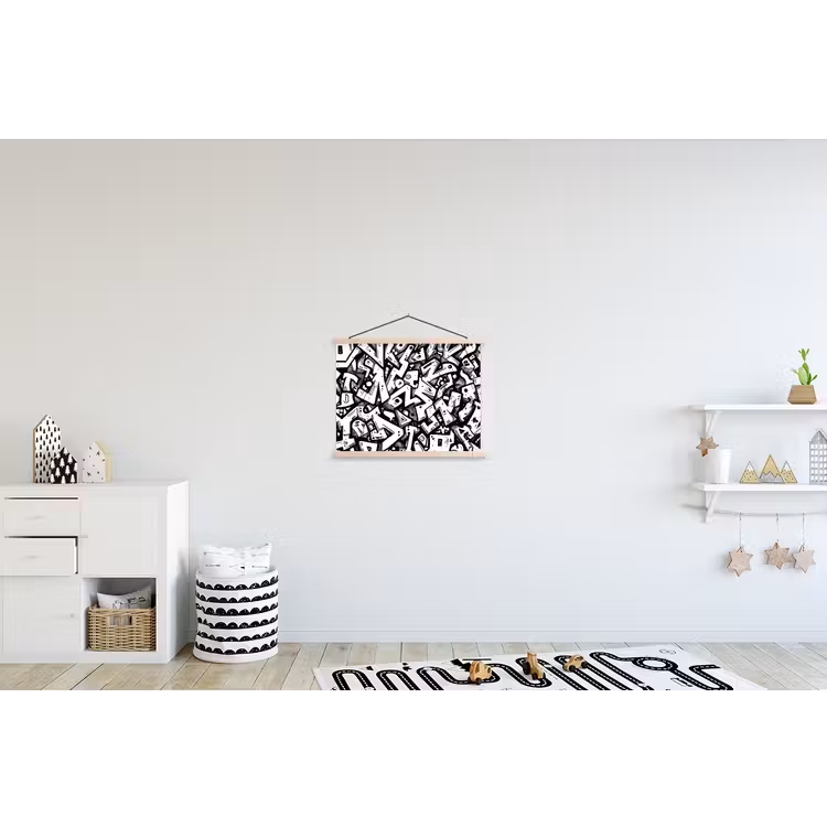 Vormen - Letters - Graffiti - Zwart textielposter latten blank klein -kinderkamer