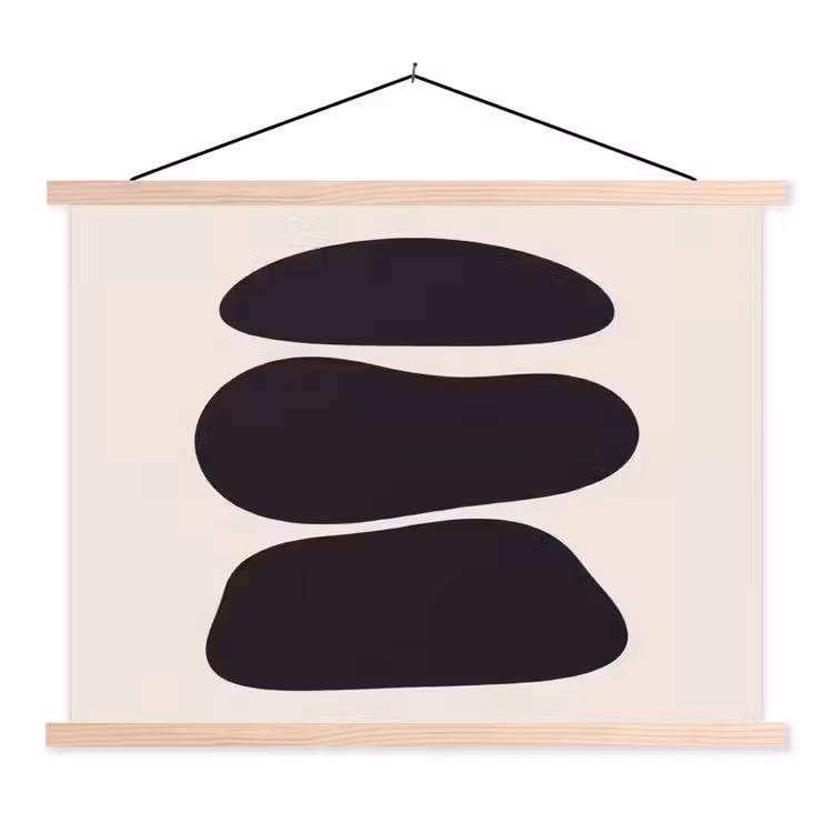 Hanging Poster - Shapes - Organic - Black - Vormen - Organisch - Zwart textielposter latten blank klein
