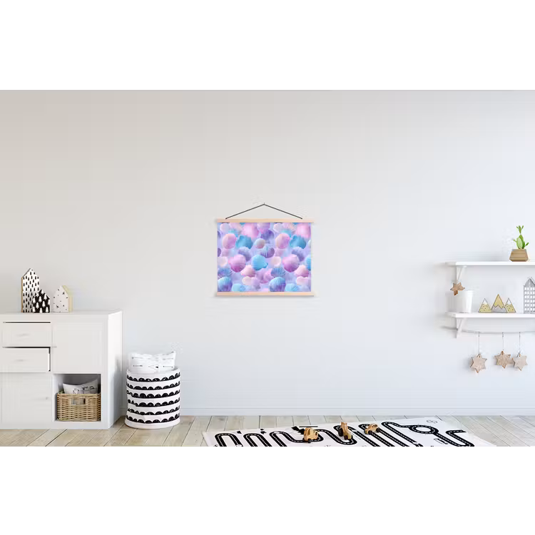 Schelpen - Paars - Blauw - Patroon textielposter latten blank klein -kinderkamer