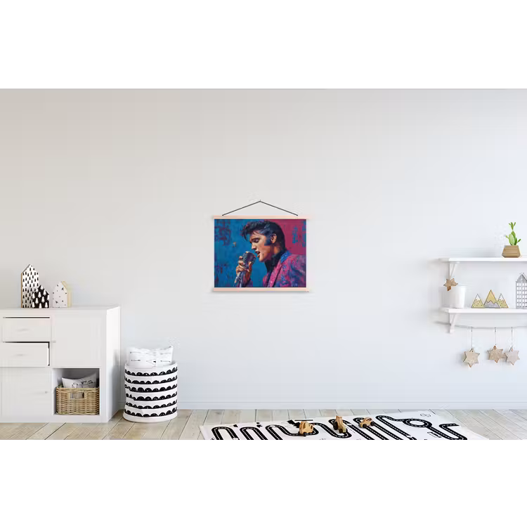 Zingende man - Glitterjas - Microfoon textielposter latten blank klein -kinderkamer