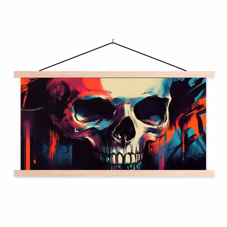 Schedel - Abstract - Rood - Blauw - Graffiti textielposter latten blank klein -3d