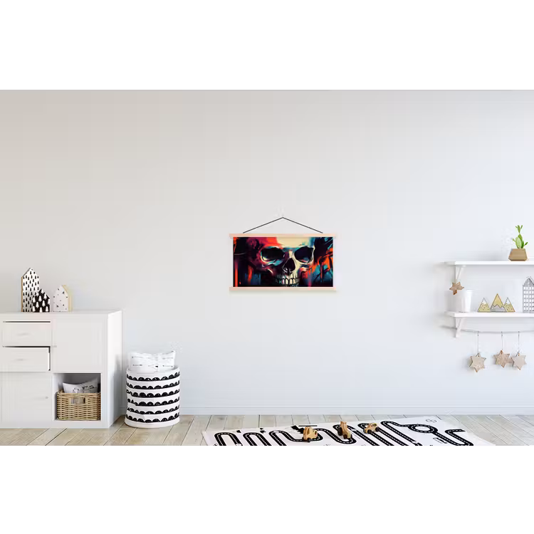 Schedel - Abstract - Rood - Blauw - Graffiti textielposter latten blank klein -kinderkamer