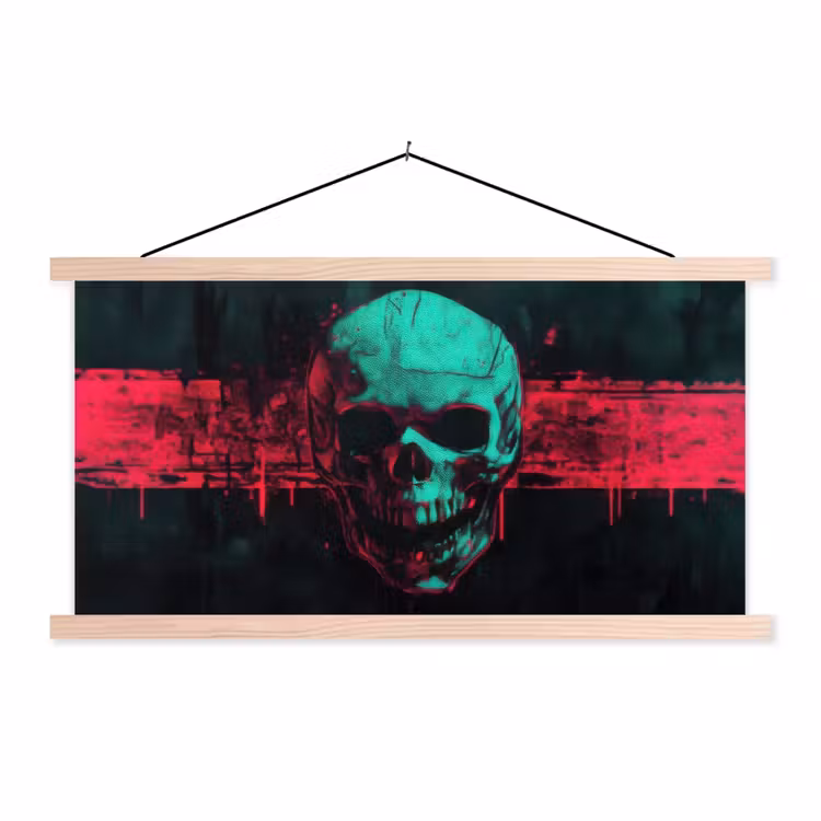 Schedel - Cyberpunk - Neon Rood textielposter latten blank klein -3d