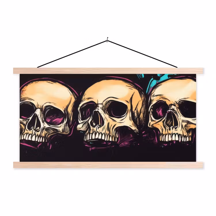 Schedels - Graffiti - Neon textielposter latten blank klein -3d