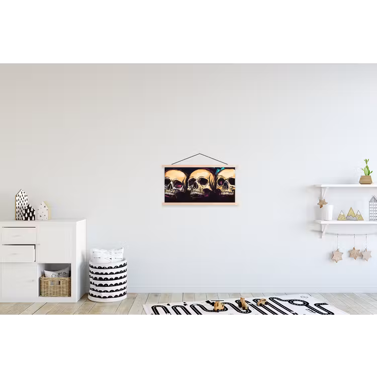 Schedels - Graffiti - Neon textielposter latten blank klein -kinderkamer