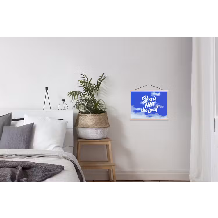 Sky is not the limit - Blauwe lucht - Wolken textielposter latten blank klein -woonkamer