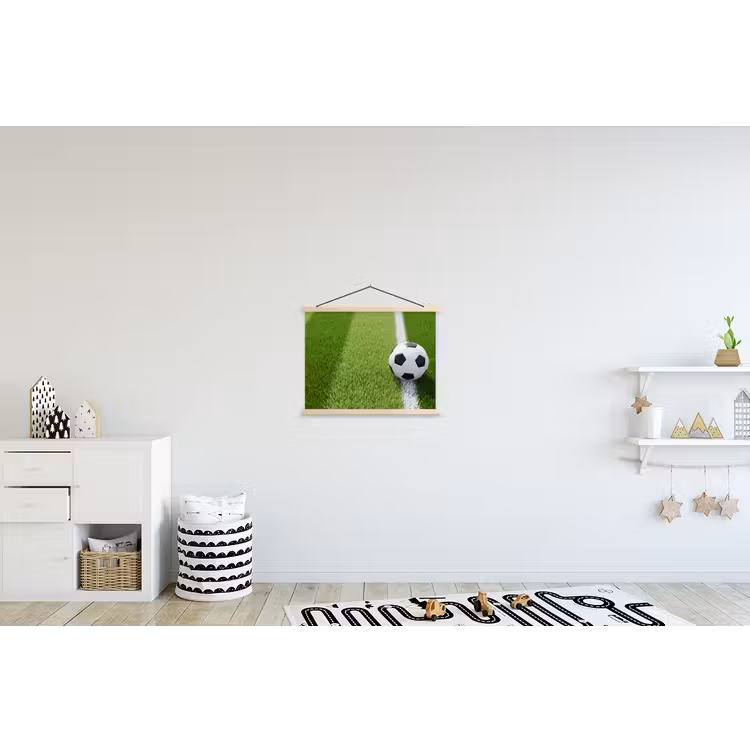 Voetbal - Grasveld - Sport - Groen textielposter latten blank klein -kinderkamer