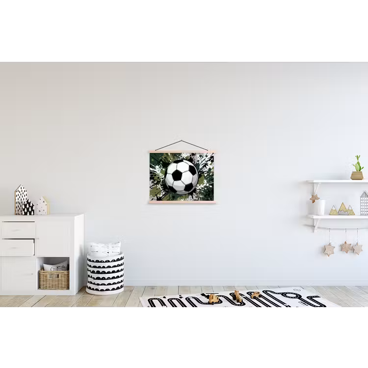 Voetbal - Verf - Spetters - Groen textielposter latten blank klein -kinderkamer