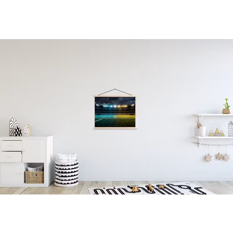 Voetbal - Stadion - Nacht - Modern textielposter latten blank klein -kinderkamer