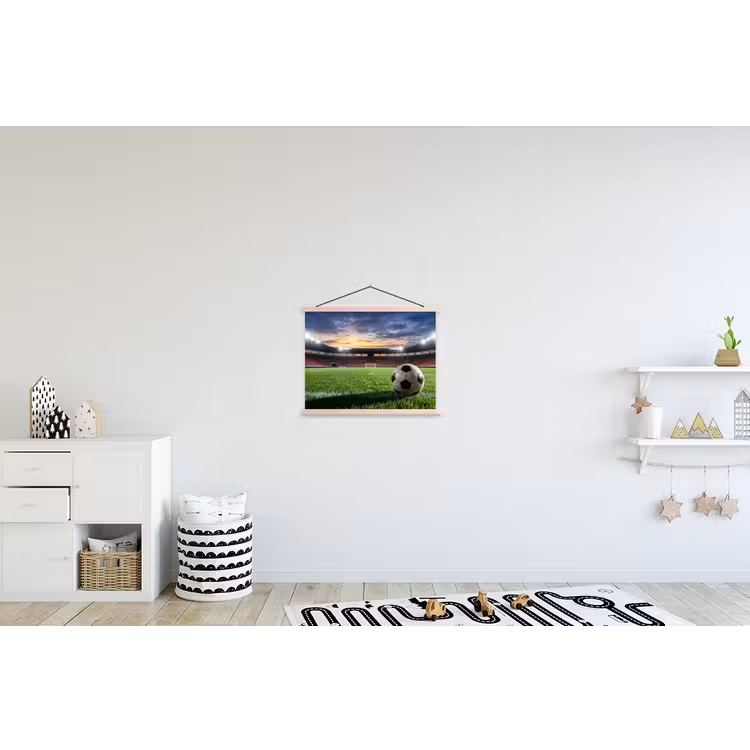 Voetbal - Stadion - Sport - Groen textielposter latten blank klein -kinderkamer