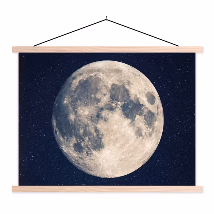 Ruimte - Maan - Kosmos textielposter latten blank klein -3d