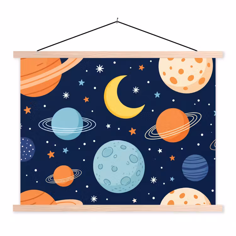 Ruimte - Planeten - Kleurrijk textielposter latten blank klein -3d