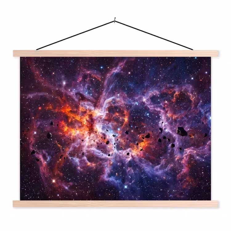 Space - Stars - Abstract - Colorful textielposter latten blank klein -3d