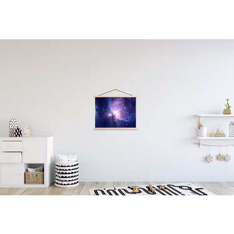Ruimte - Sterren - Kleurrijk textielposter latten blank klein -kinderkamer
