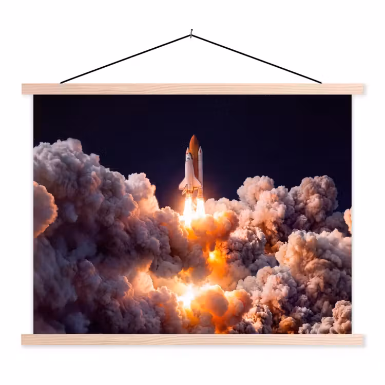 Hanging Poster - Spacecraft - Launch - Stars - Ruimtevaartuig - Lancering - Sterren textielposter latten blank klein