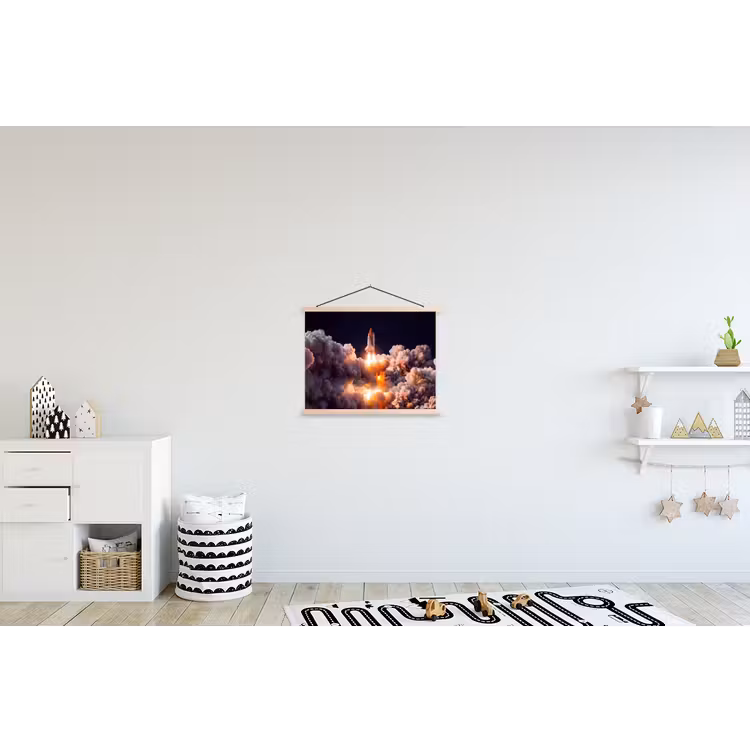 Hanging Poster - Spacecraft - Launch - Stars - Ruimtevaartuig - Lancering - Sterren textielposter latten blank klein