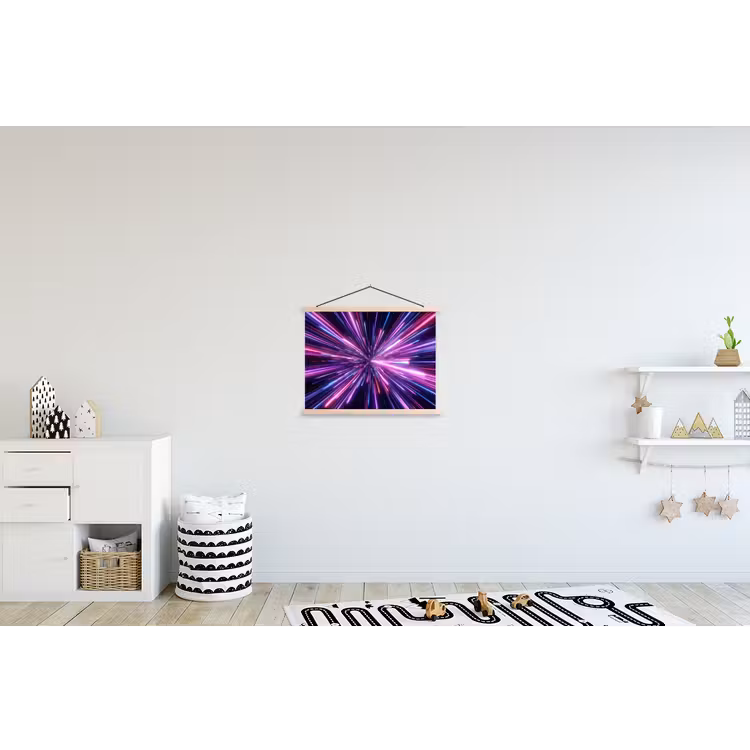 Lichtsnelheid - Ruimte - Roze - Paars textielposter latten blank klein -kinderkamer