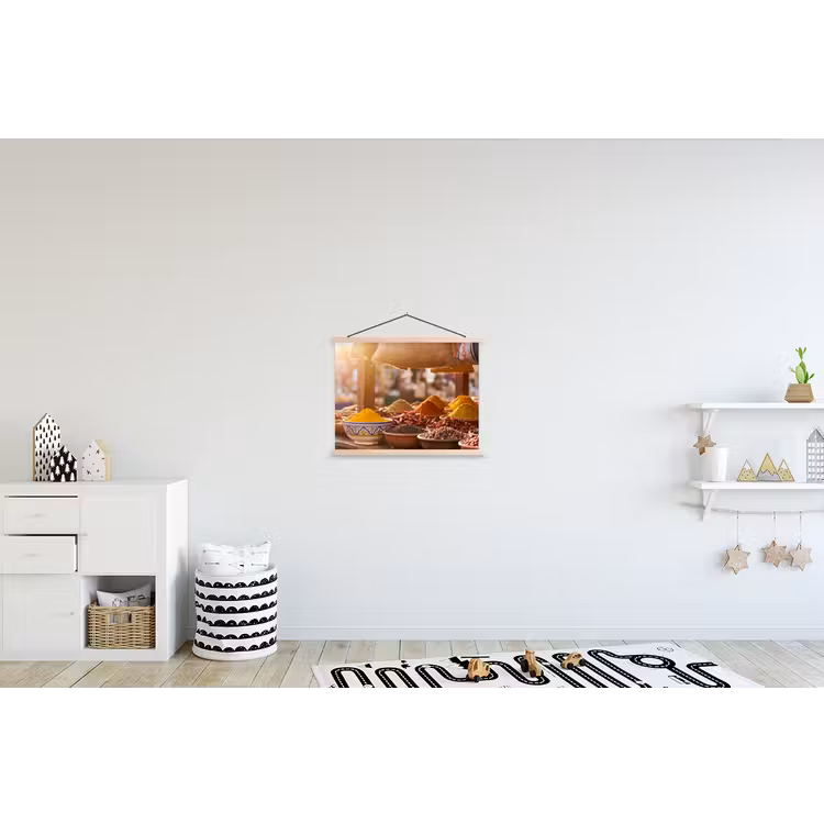 Hanging Poster - Spices - Market - Colorful - Specerijen - Markt - Kleurrijk textielposter latten blank klein