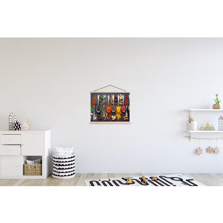 Kruiden - Lepels - Culinair - Kleurrijk - Sfeervol textielposter latten blank klein -kinderkamer