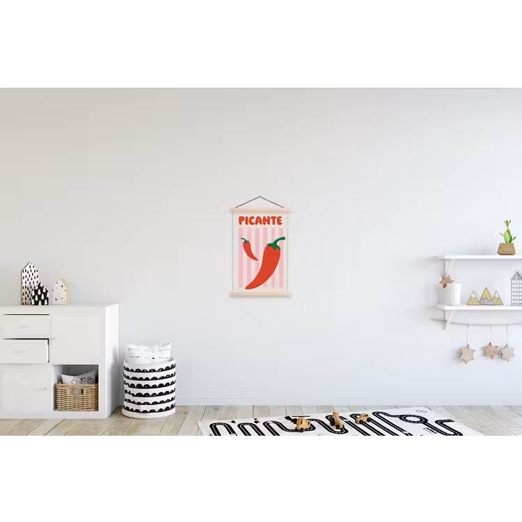 Pittig - Pepers - Rood textielposter latten blank klein -kinderkamer