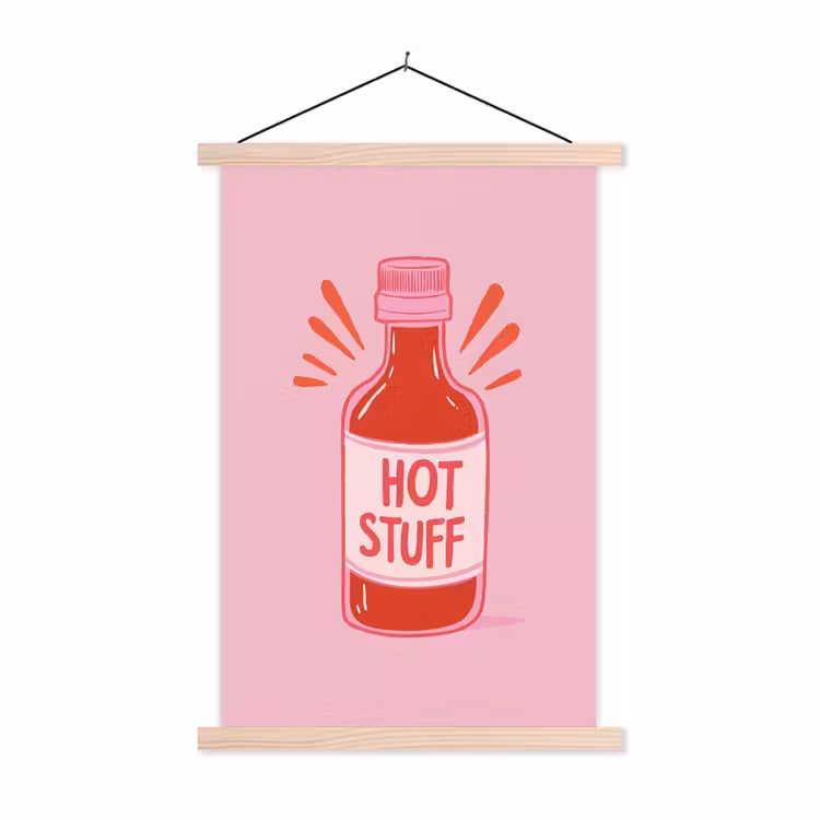 Pittig - Rood - Saus - Grafisch textielposter latten blank klein -3d