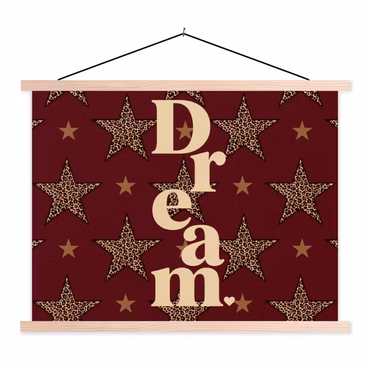 Sterren - Luipaardprint - Dream - Bordeaux textielposter latten blank klein -3d