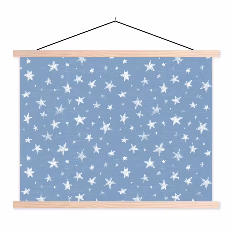 Sterretjes - Patroon - Blauw textielposter latten blank klein 122 -3d