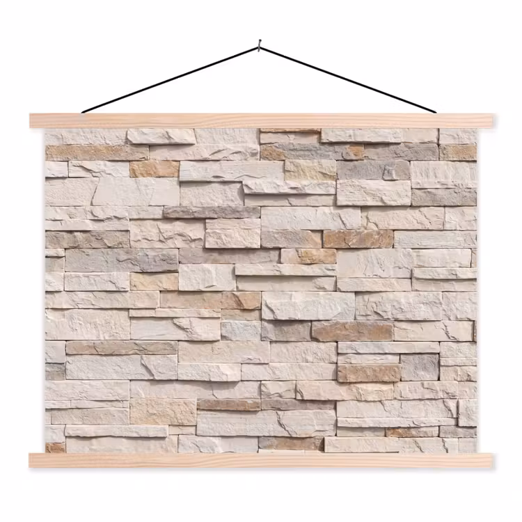 Steen - Muur - Textuur - Rustiek - Beige textielposter latten blank klein -3d