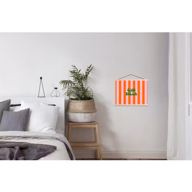 Strepen - Oranje - Verticaal - Ciao bella textielposter latten blank klein -woonkamer