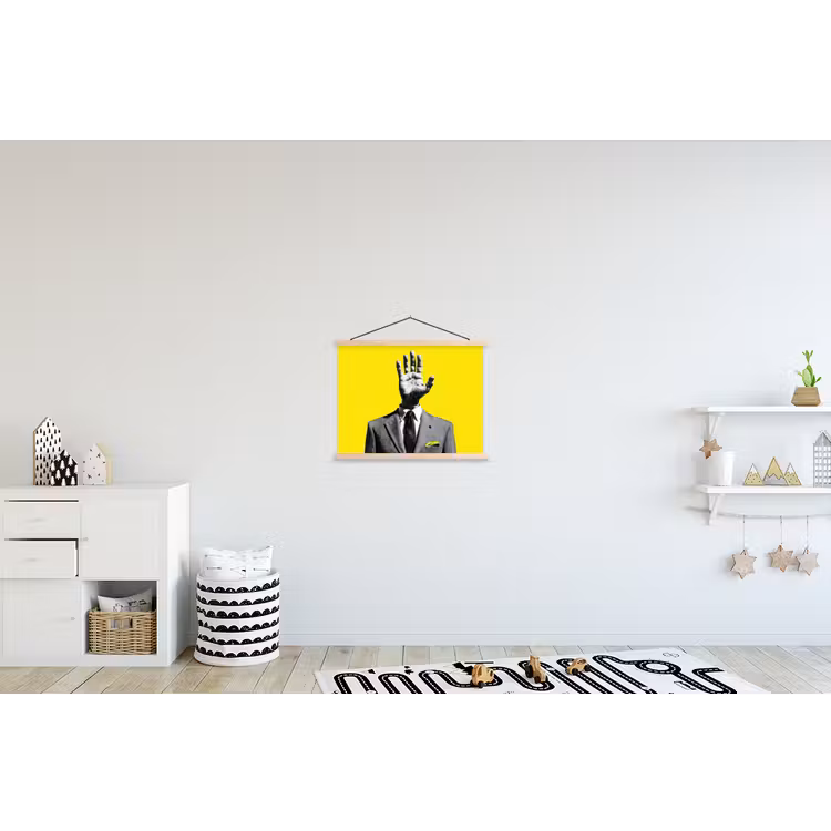 Pak - Hand - Geel textielposter latten blank klein -kinderkamer