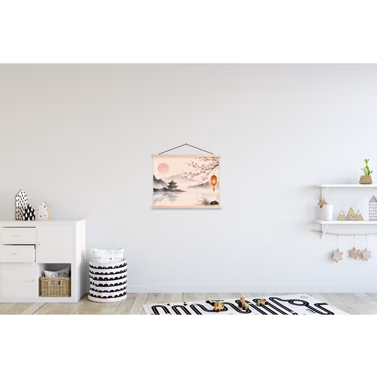 Zon - Japans - Traditioneel textielposter latten blank klein -kinderkamer