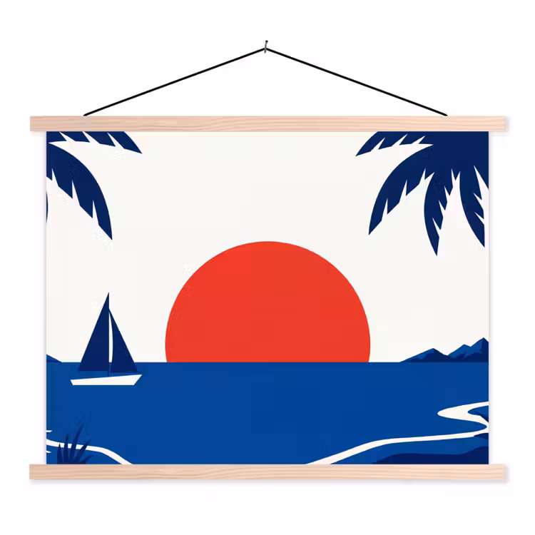 Zonsondergang - Zee - Palmboom - Tropisch - Modern textielposter latten blank klein -3d