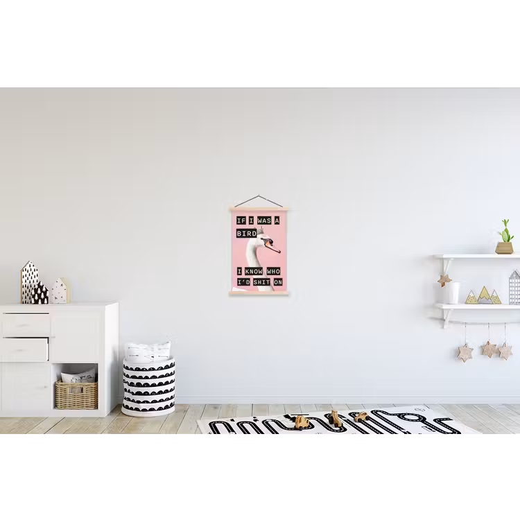 Zwaan - Vogel - Decoratie - Roze textielposter latten blank klein -kinderkamer