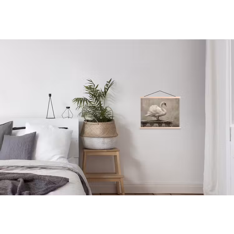 Zwaan - Elegant - Dieren - Wit textielposter latten blank klein -woonkamer
