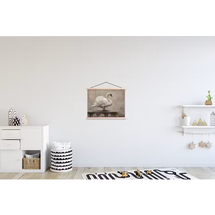 Zwaan - Elegant - Dieren - Wit textielposter latten blank klein -kinderkamer
