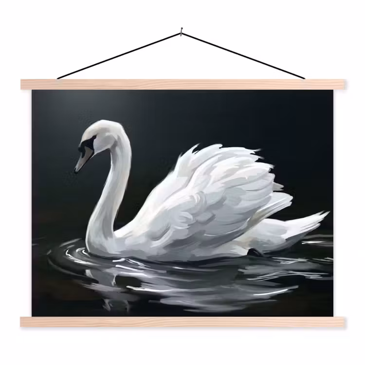 Zwaan - Water - Natuur - Realistisch - Wit textielposter latten blank klein -3d