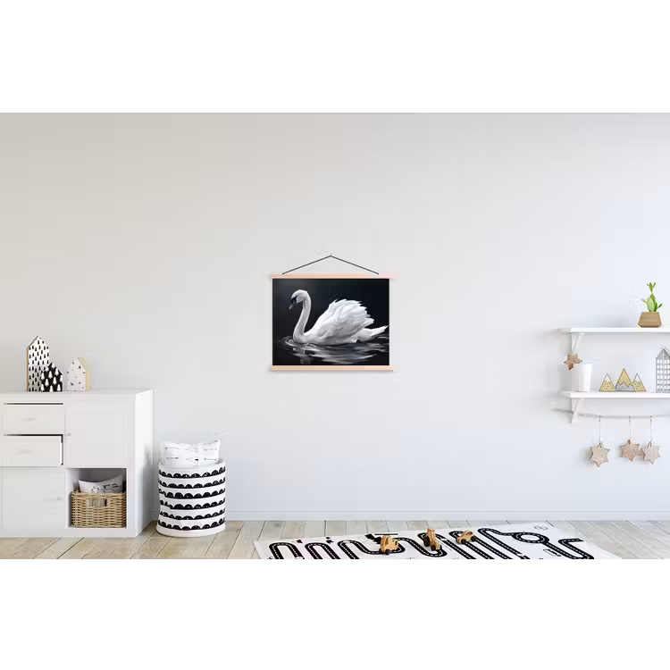 Zwaan - Water - Natuur - Realistisch - Wit textielposter latten blank klein -kinderkamer