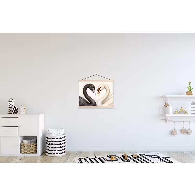Zwanen - Hartvorm - Dieren textielposter latten blank klein -kinderkamer