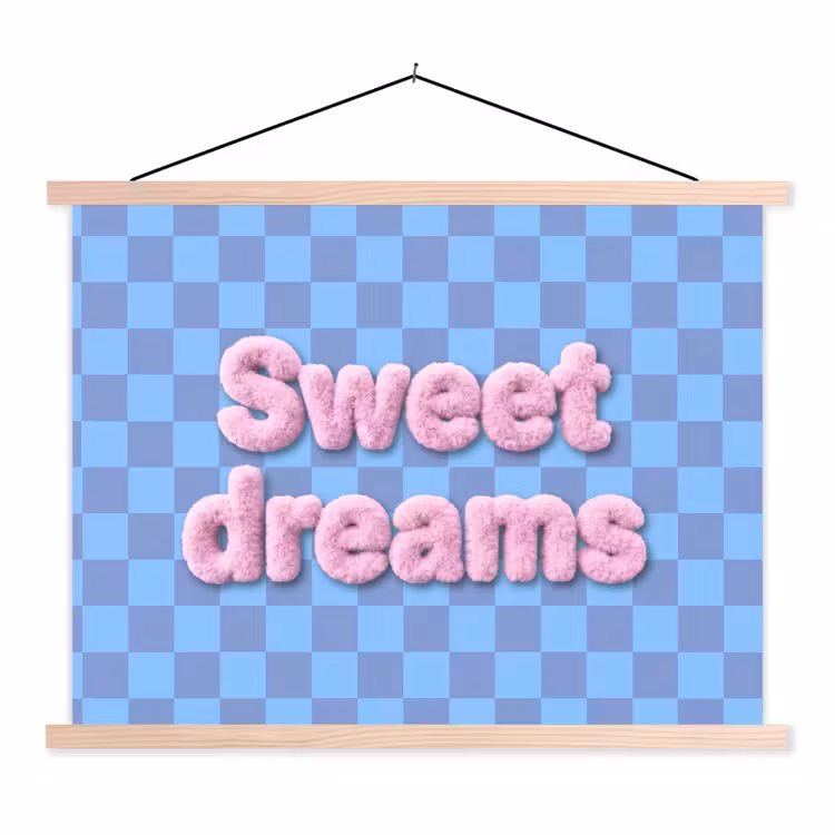 Sweet dreams - Vierkanten - Roze - Blauw textielposter latten blank klein -3d