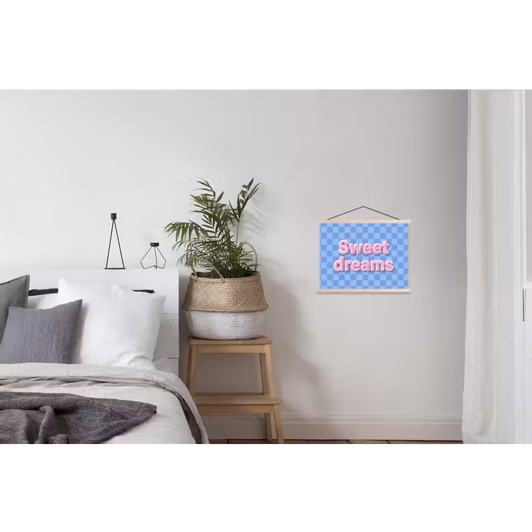Sweet dreams - Vierkanten - Roze - Blauw textielposter latten blank klein -woonkamer