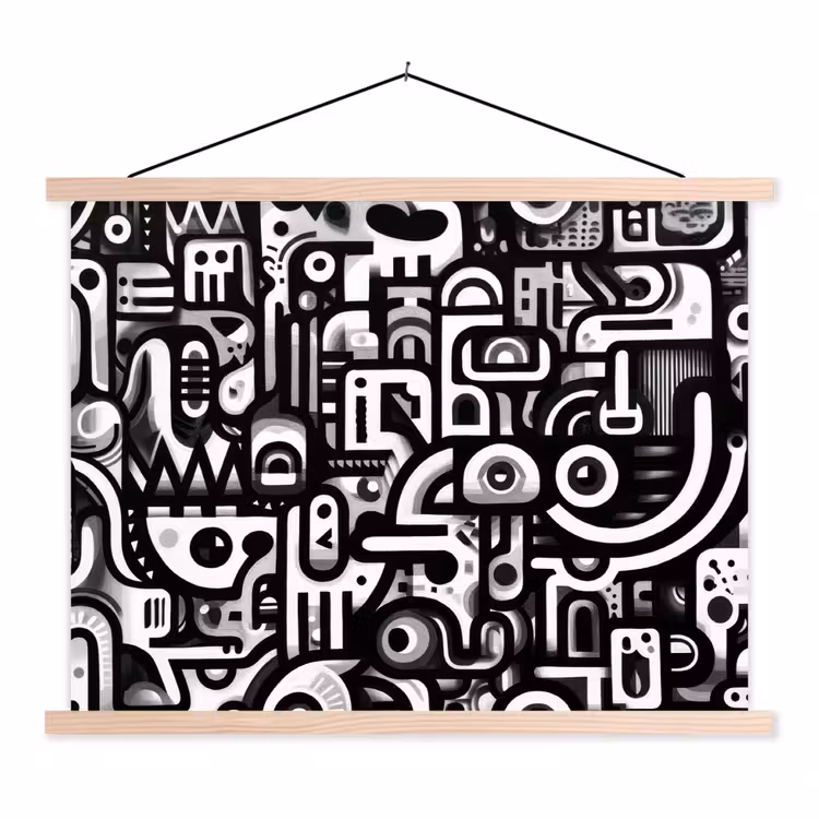 Symbolen - Abstract - Grafisch - Zwart textielposter latten blank klein -3d