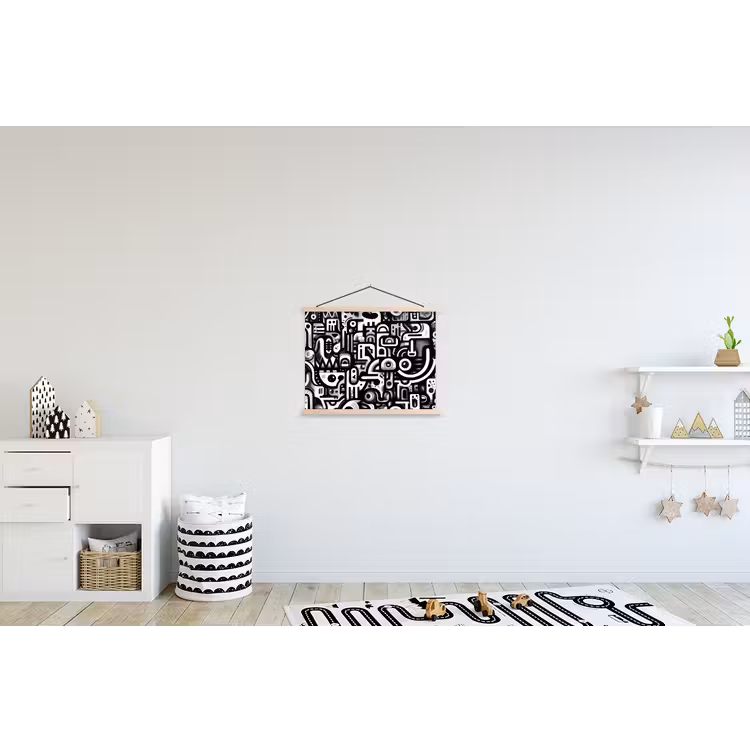 Symbolen - Abstract - Grafisch - Zwart textielposter latten blank klein -kinderkamer