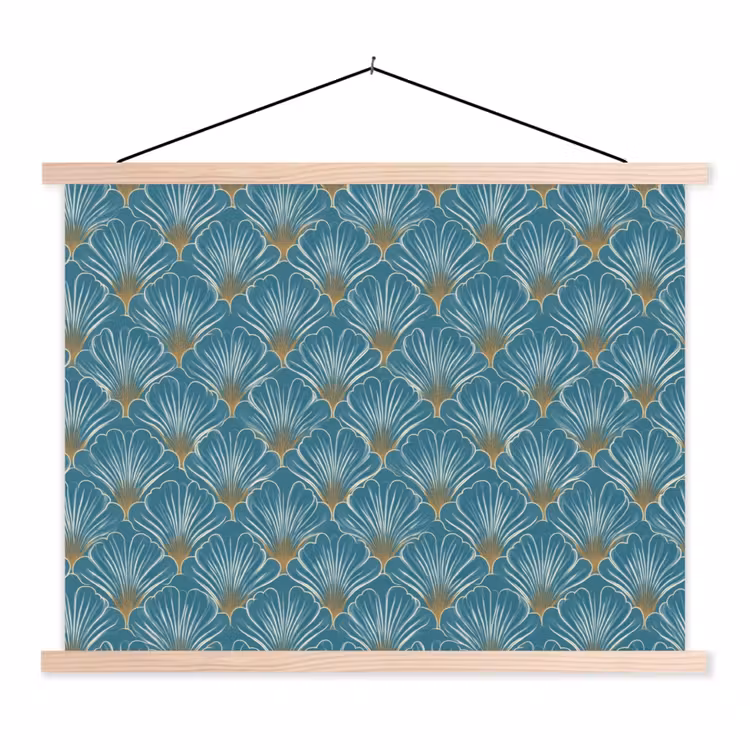 Symmetrisch - Patroon - Blauw textielposter latten blank klein 122 -3d