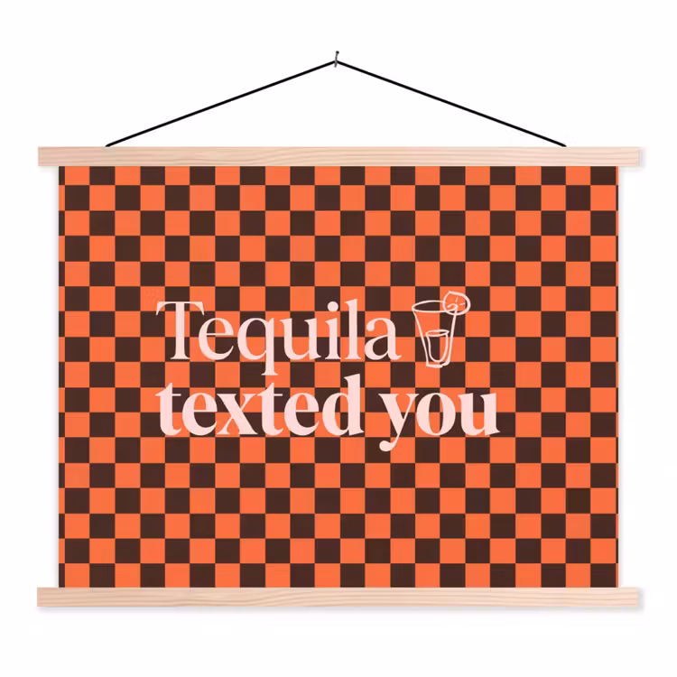 Tequila texted you - Glas - Vierkanten - Oranje textielposter latten blank klein -3d